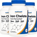 Nutricost Fer chélaté, comme Ferrochel, 36 mg, 240 capsules (3 bouteilles)