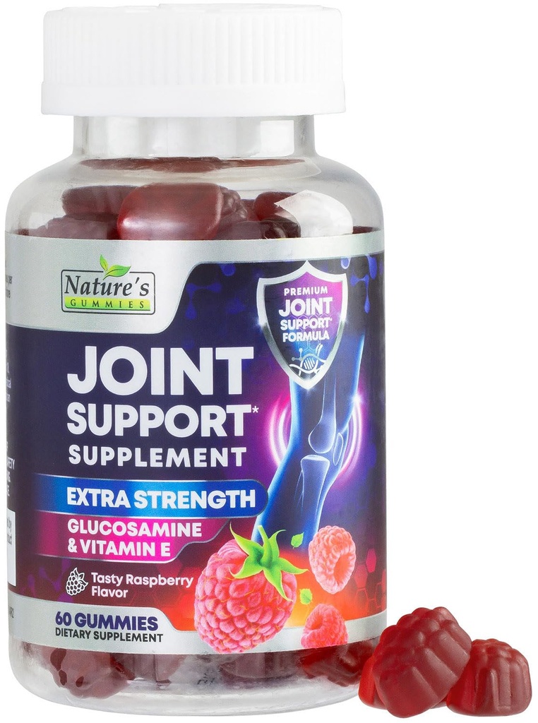 Supplément de soutien conjoint - Glucosamine Gommy Extra Strength soutient les articulations santé et flexibilité pour le dos, les genoux, les mains - Vitamine naturelle E Immune Support - Meilleurs Gommies pour les femmes et les hommes - 60 Gommies