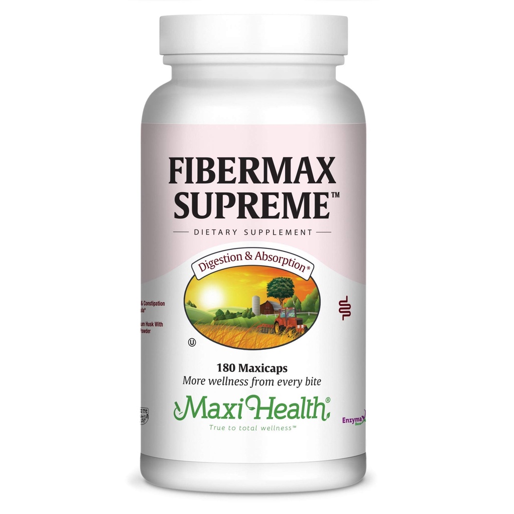 Maxi Health Fibermax Supreme – Fiber Capsules for Gentle Digestive and Gut Support – Vegetarische Psyllium Husk Capsules – Kosher Fiber Supplement für Männer und Frauen (180 Count)