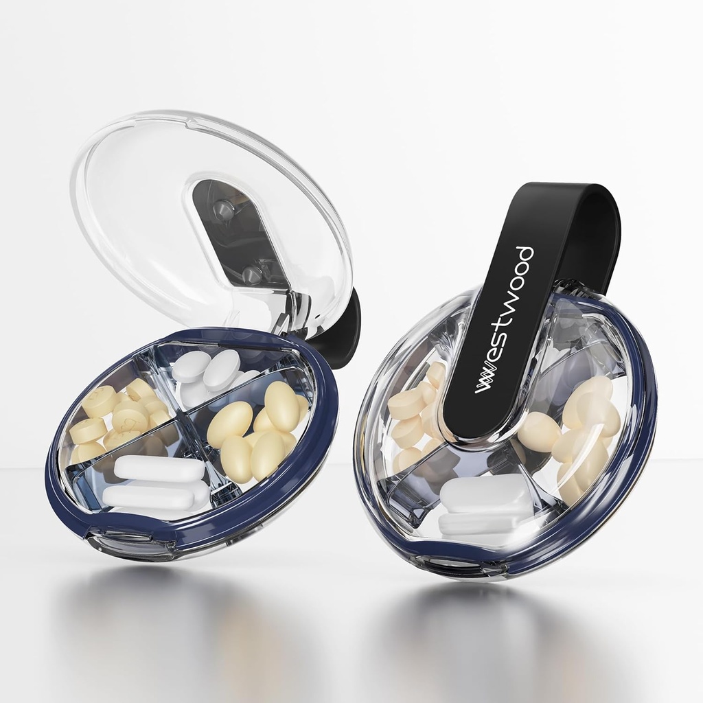 Kleiner Pillen-Gehäuse, niedliche Pillen-Box für Geldbeutel und Tasche, 4 Kompartment abnehmbare Pillenhalter, Portable Travel Pille Organizer für Vitamine, Ergänzungen, Fischöle (schwarz)