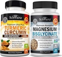Curcumine curcumine avec extrait de poivre noir 1500mg complexe (1 mois d'approvisionnement) Plus haute absorption Capsules de bisglycinate de magnésium (2 mois d'approvisionnement)
