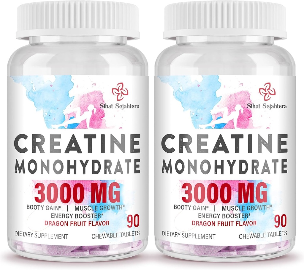3000 MG Creatina Monoidrato per le donne e gli uomini, Pillole di creatina con BCAA & Chews di creatina idrolizzata Chews Tablets per Performance & Recupero, Forza, Dragon Fruit Flavor, 180 compresse