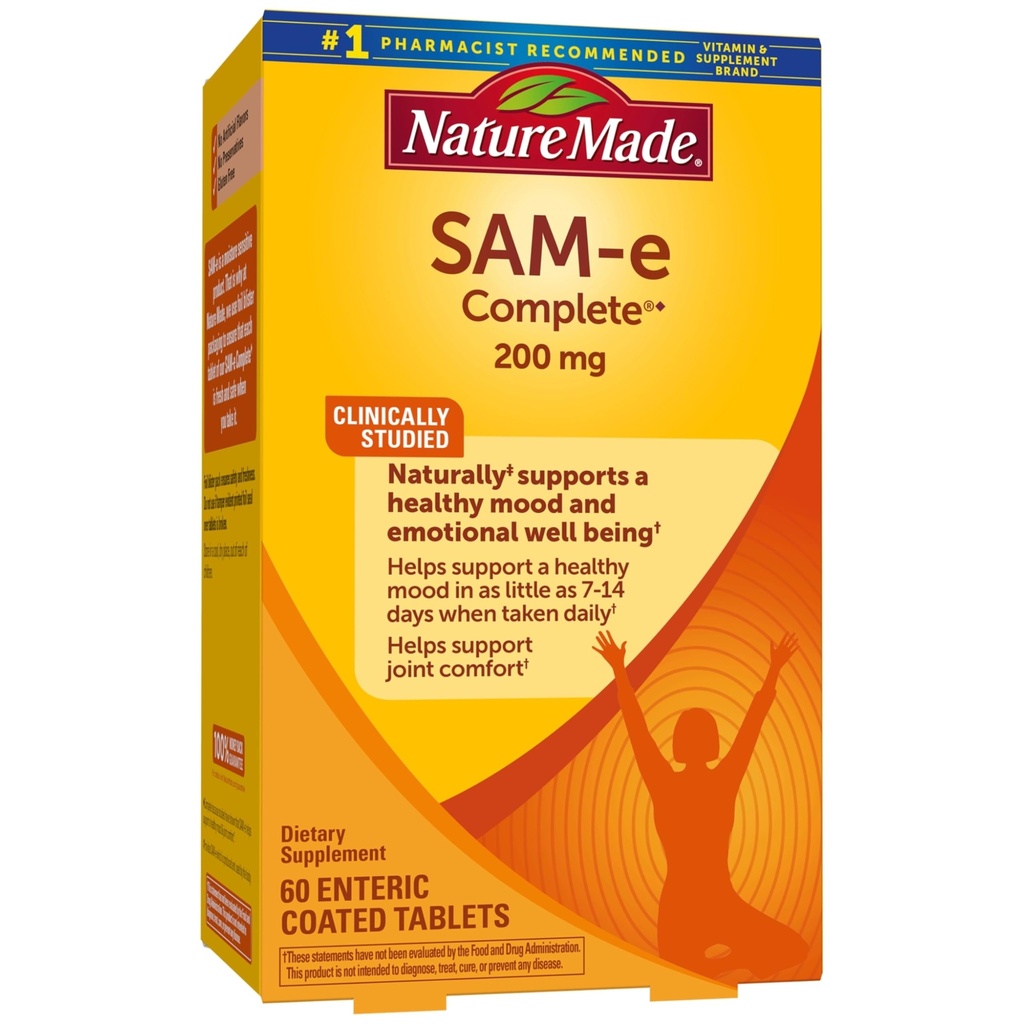 Natur Made SAM-e 200 mg Komplett, Nahrungsergänzungsmittel für Stimmungsunterstützung, 60 Tabletten, 30 Tage Versorgung