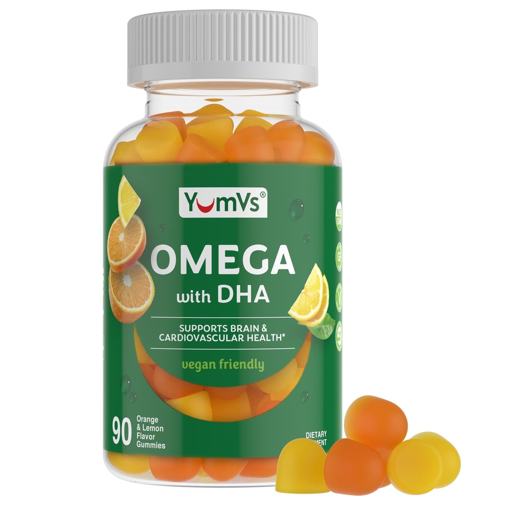Vegan Omega 3 Supplement Gummis – Algenöl Pflanze basiert Vegan DHA – Fischöl Alternative mit Flaxseed & Algae – Non-GMO, No Carrageenan – Herz, Gehirn & Augen Unterstützung – Zitronen & Orange – 90 Gummis