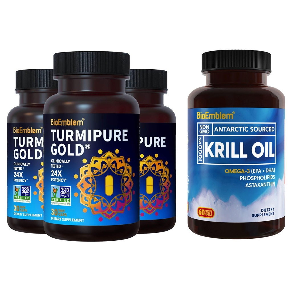 BioEmblem Antarktis Krill Ölergänzung Kurkuma Kurkumin mit klinisch untersucht TurmiPure - Gemeinsame Unterstützung, Gesunde Entzündung Kurkuma Ergänzungen