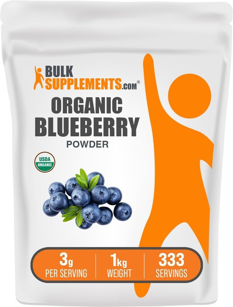 BulkSupplements.com Polvere di mirtillo organico - supporto antiossidante, supplemento di mirtillo - Vegan & Gluten Free, 3g per porzione, 1kg (2.2 lbs) (pacchetto di 1)