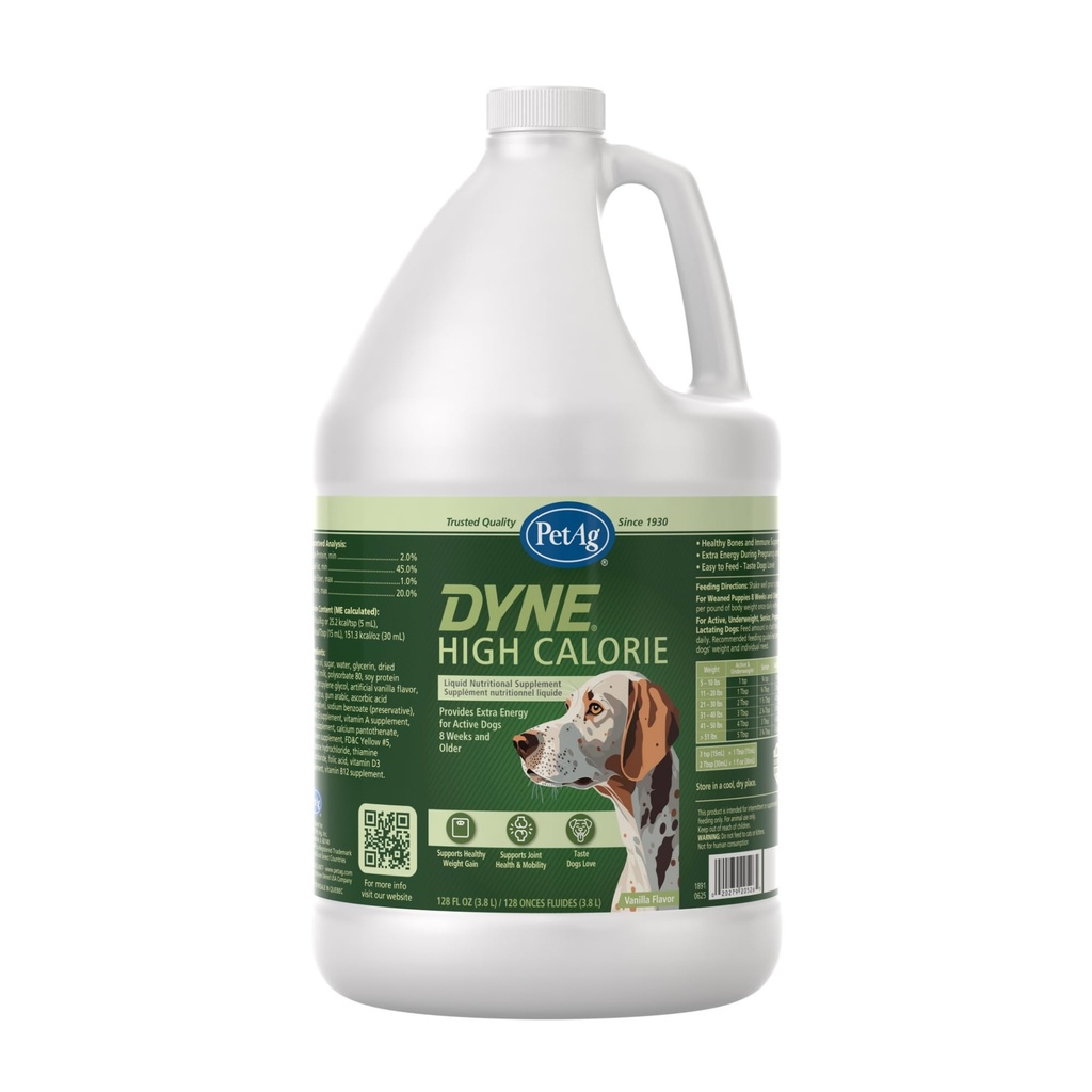 PetAg Dyne High Calorie Supplemento nutrizionale liquido per cani e cuccioli 8 settimane e più vecchio - 1 gallina - Supporta prestazioni e resistenza - Sweet Vanilla Flavor