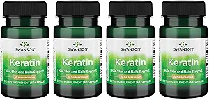 Swanson Keratin (vom tibetischen Wolle) - Natürliche Ergänzung Förderung gesunder Gelenke, Haare, Haut und Nägel - Hilft Nourish Healthy Connective Tissues - (60 Kapseln, je 50mg) (4 Packung)