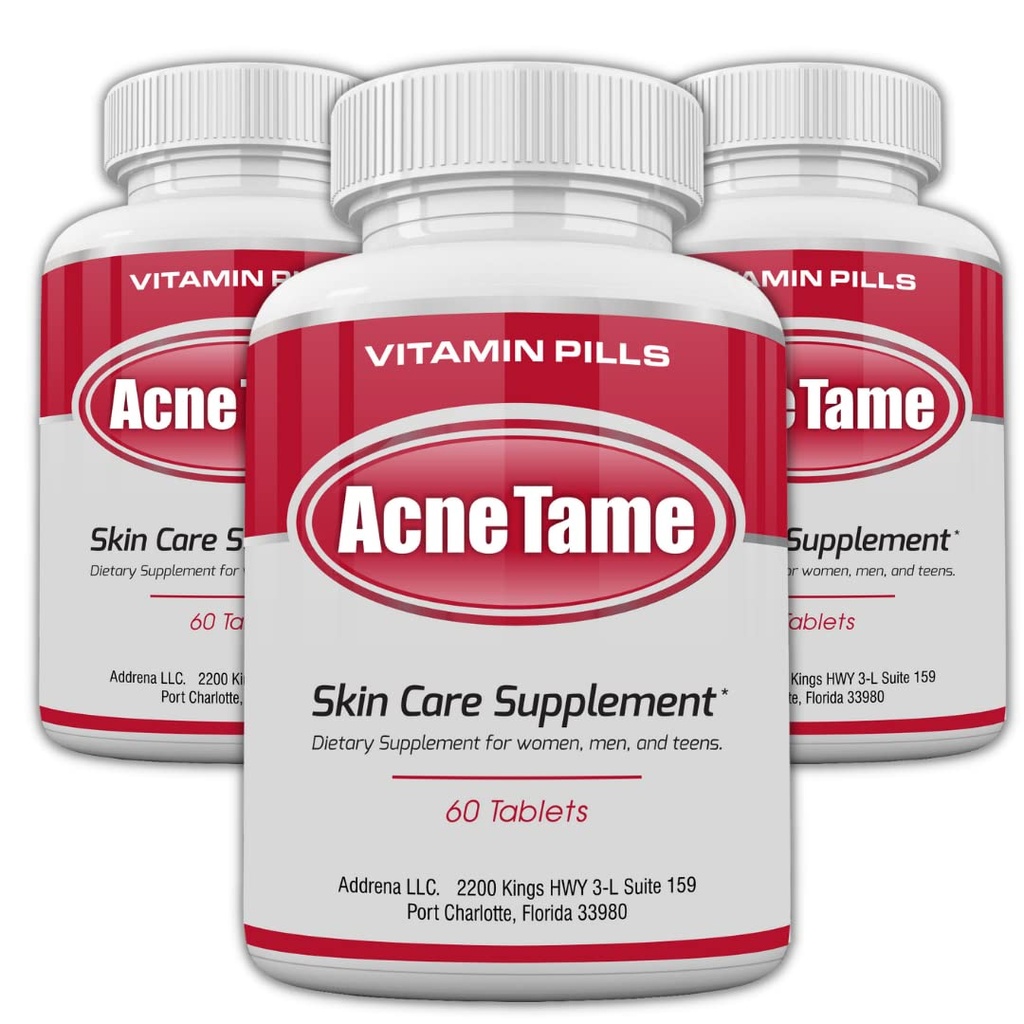 Akne Pillen- Akne Tame 3 Packung Ergänzung- Klare Haut Vitamine Pille für ölige Haut Behandlung, Hormone Blemishes, Spots & Cystic Aknes Ergänzungen für Frauen, Männer, Teens & Erwachsene- 180 Tabletten