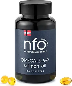 NFO Omega 3 6 9 Olio di Salmone [120 Mini Softgels] Premium Norwegian Omega 369 Fish Oil Capsule, EPA ad alta potenza, DHA & DPA in forma trigliceride naturale, Fishoil Complex con aminoacidi