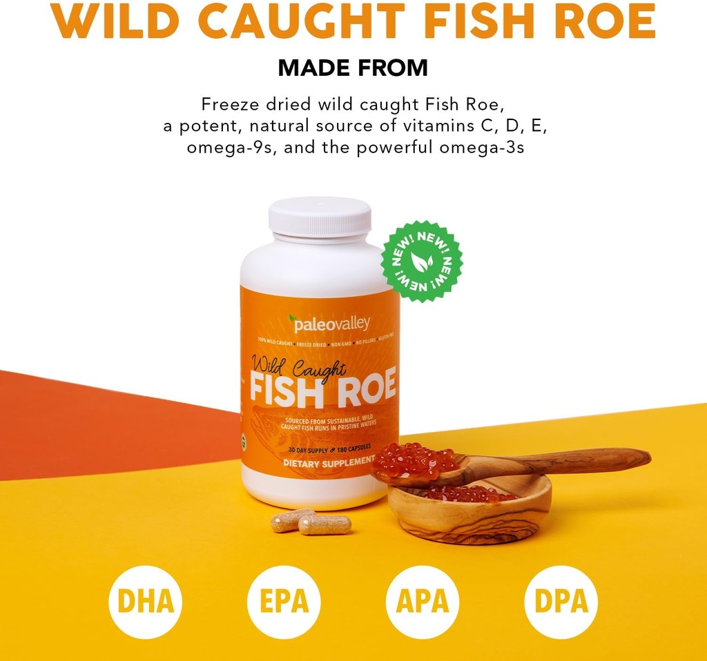 Paleovalley Wild Caught Fish Roe - DHA/EPA, Omega à spectre complet -3 Acides gras - Inflammation, vision, humeur, augmentation de l'immunité - 28 portions