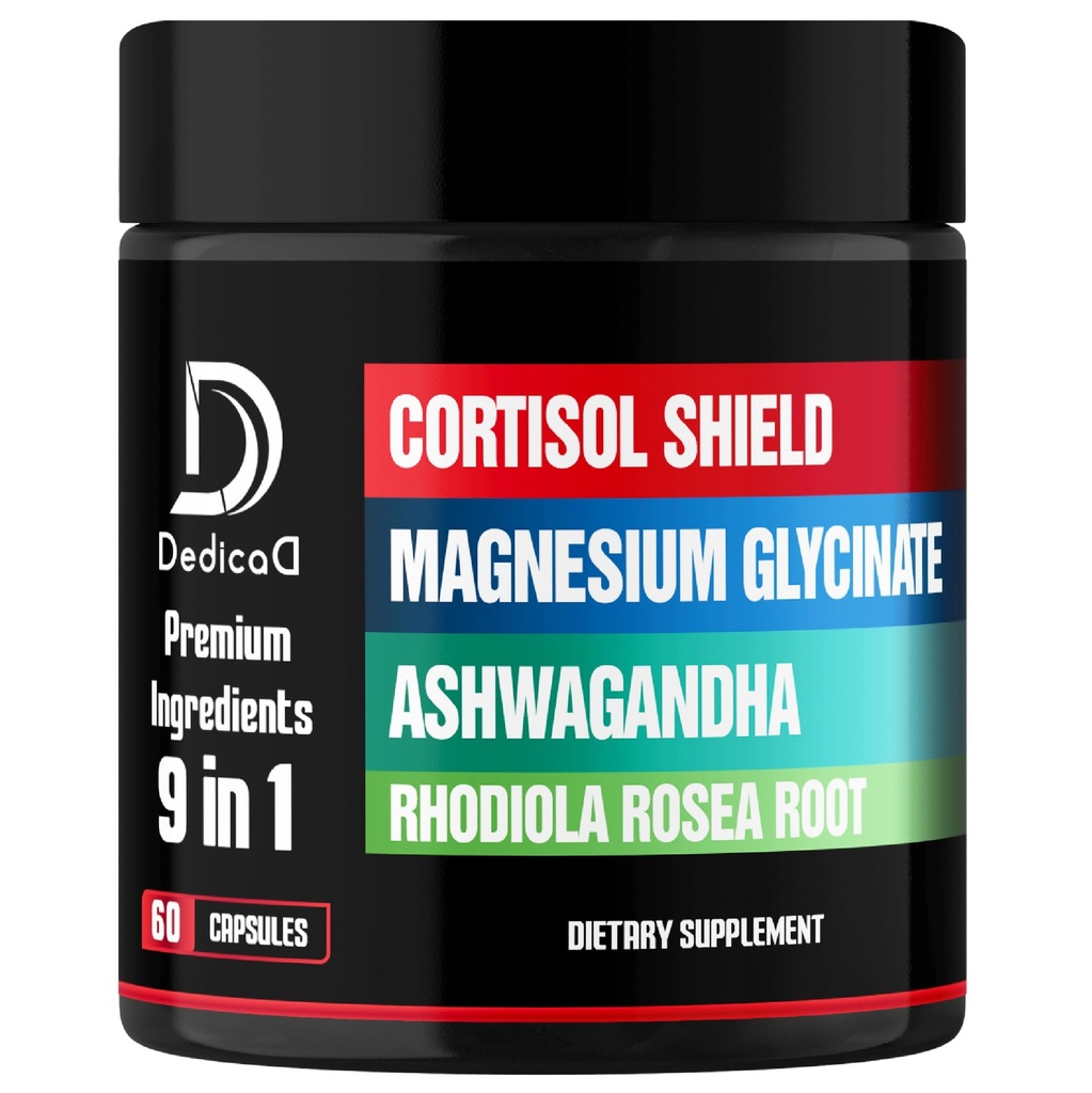 9in1 Cortisol Shield - Magnesio Glycinate & Ashwagandha con Rhodiola, Phosphatidylserine, Passion Flower, L-teanina, Apigenin, Liquirizia, Magnolia - Rest Well & Mood Balance - 60 Count