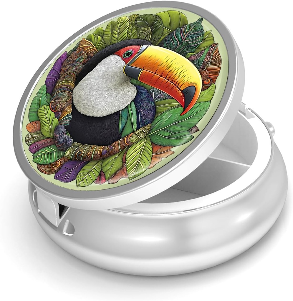 Pillola Box-3 Compartment Piccolo caso di pillole per il contenitore di viaggio del portacandele del metallo del vaso &amp; della tasca per il supporto della pedana del metallo per contenere i supplementi Vitamine BPA-Free (Toucan)