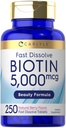 Carlyle Biotin 5000mcg. 250 comprimés rapidement dissous Supplément pour hommes et femmes.
