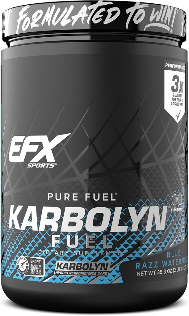 EFX Sports Karbolyn Fuel | Polvere di carboidrati rapida assorbita | Carb Load, Sustain Energy, Quick Recovery | Stimulant Free | 18 Servings (Blue Razz Watermelon)