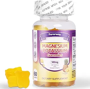 FaroromyPotassium Magnesium Gummie, Sugar-Free Magnesium Glycinate Supplement, Unterstützt Beine Komfort, Muskelfunktion & Herz Gesundheit, Non-GMO, Ananas Flavor, 60 Zähler
