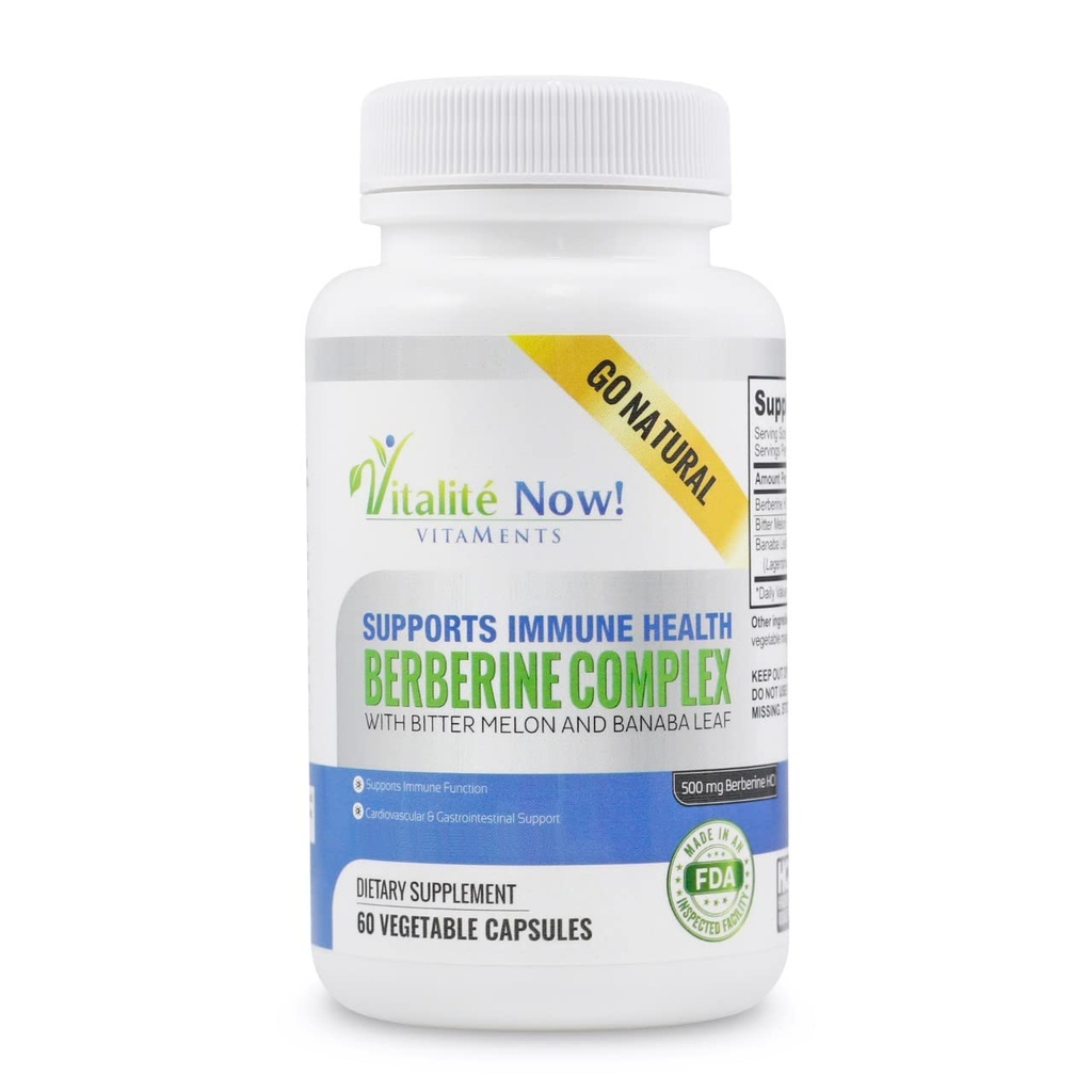 Berberina ad alta resistenza 500mg + Bitter Melon & Banaba - Immune System Health - Supporto cardiovascolare e Gastrointestinale - 60 Capsule Vegetariani