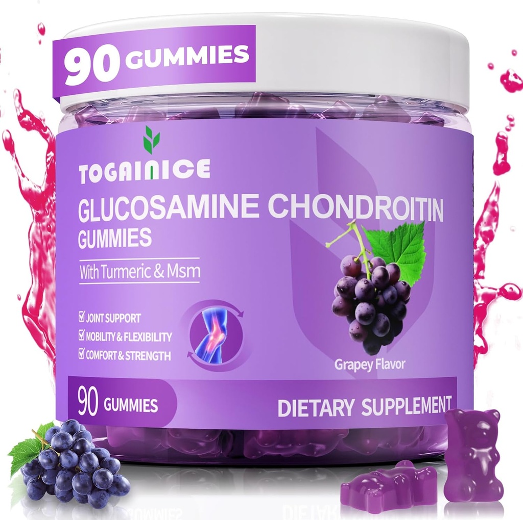 Joint Support Gummis mit Glucosamin Chondroitin, Sugar Free, 1500mg Extra Strength mit MSM & Turmeric (90 Count)