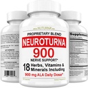 Soutien de la neuropathie Supplément de nerf avec 900 mg d'acide lipoïque alpha pur - Formule de force maximale, Fortifier les nerfs dans les doigts, les mains, les orteils et les pieds - Meilleur support de soulagement périphérique - 180 capsules