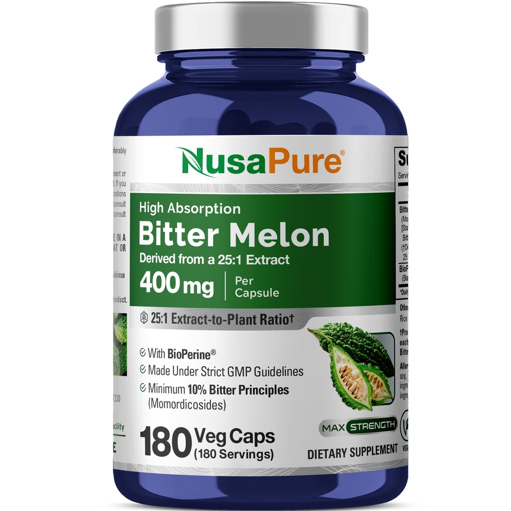 NusaPure Bitter Melon, 400 mg, 180 gélules (non OGM, végétalien)