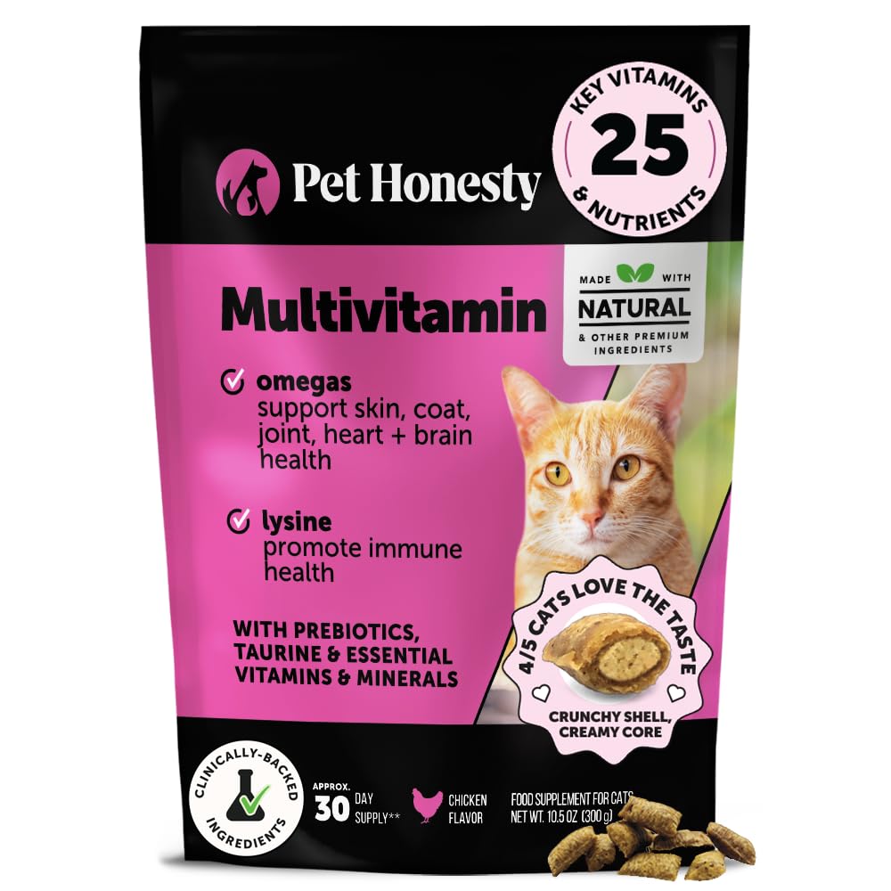 Cat Multivitamin Crunchy & Creamy Chews - Cat Treats for Health + Immune, Joint Support, Skin & Coat, & Digestion - Vitamine mit Omega 3s, Lysine & Probiotics (30 Tage Versorgung)