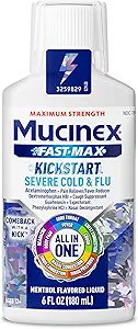 Mucinex Fast-Max Kickstart Médecine du froid et de la grippe sévère pour adultes, médecine du froid liquide et médecine de la toux pour adultes, expectorant générique Guaifenesin & Toux Suppressant Dextrométhorphan, 6 Fl Oz