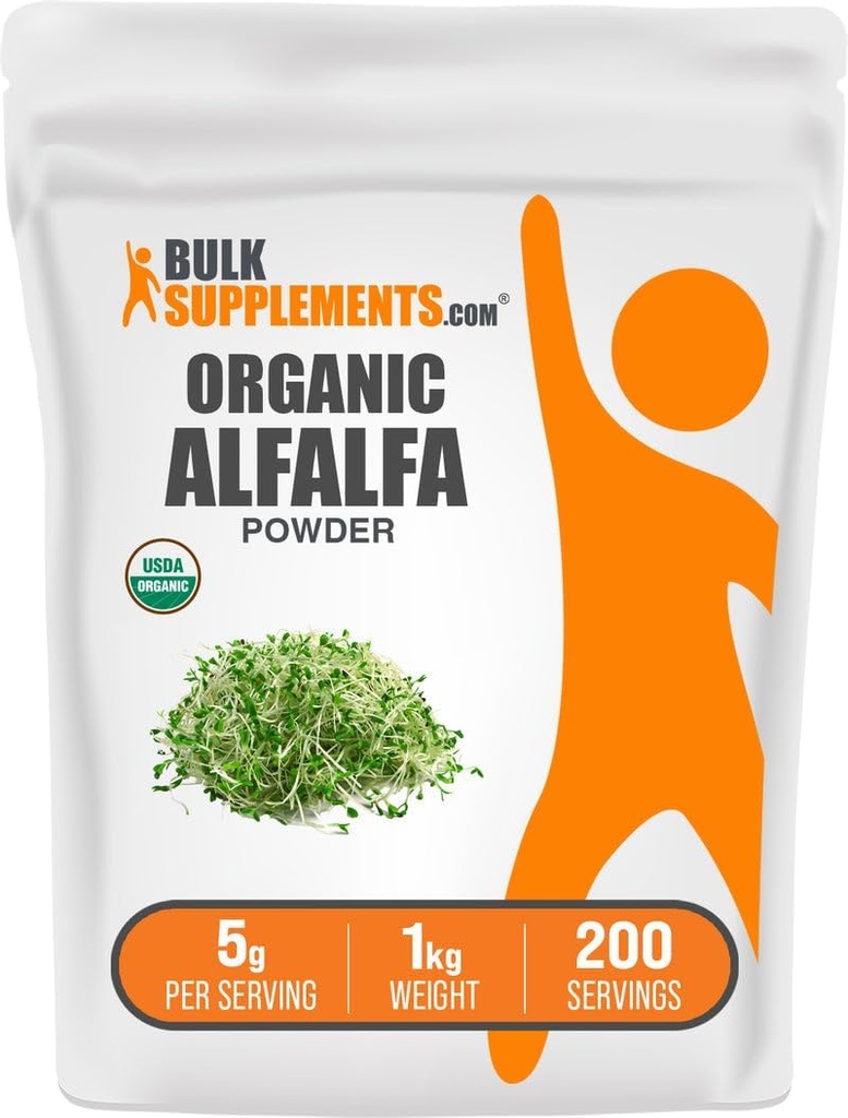 BulkSupplements.com Polvere di erba organica Alfalfa - Supplemento Alfalfa, Polvere verde Superfood - Vegan & Gluten Free, 5g per porzione, 1kg (2.2 lbs) (Pack of 1)