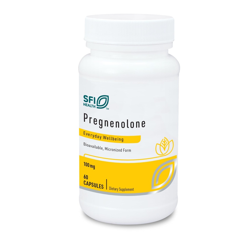 Klaire Labs SFI Health Pregnenolone - mai soutenir la mémoire, l'humeur et l'énergie pour les adultes - 100mg dérivé de Yam sauvage - Biodisponible et micronisé pour l'absorption accrue - Hypoallergénique (60 capsules)