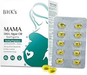 L'huile d'algues DHA prénatale de BHK, soutien pour les mamans, le cerveau et le développement du système nerveux de la grossesse à l'allaitement, Oméga-3, 60 Softgels