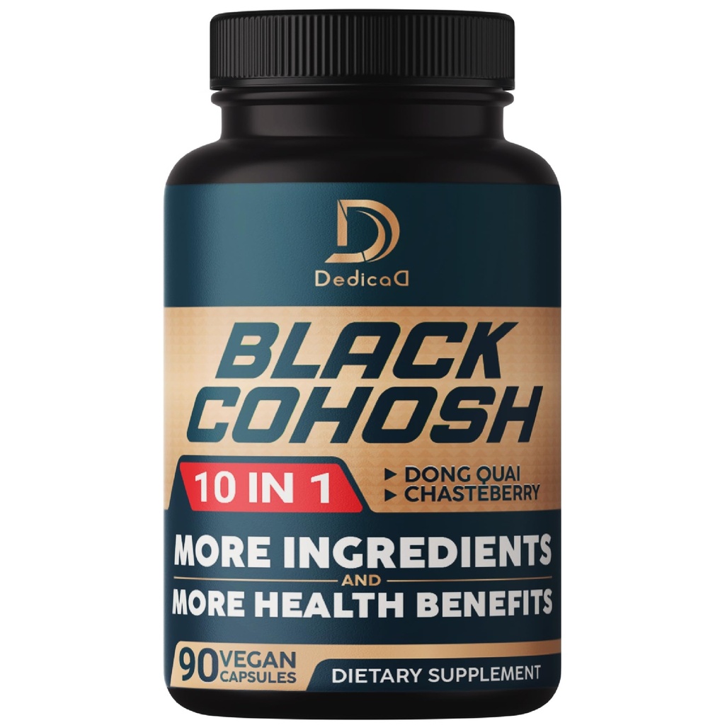 Schwarze Cohosh-Ergänzung - 3 Monate für Menopause & Immune Gesundheit - Mischung aus 12 Potent Kräuter umfasst Dong Quai, Chasteberry, Wild Yam, Roter Klee, Schwarzer Pfeffer & andere - 90 Vegan Kapseln