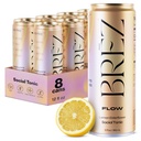 BREZ FLOW Lion’s Mane Mushroom Drink, 8-Pack, Non Infuse, Adaptogens, Alleviare, Alzare e Sociale, Spumante Lemon Elderflower Tonic 12 Fl oz
