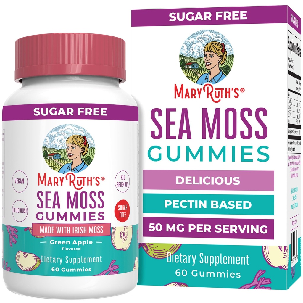 MaryRuth Organics Gummies Sugar Free Made with Irish Sea Moss for Gut Health and Immune Support Formulato per adulti e bambini Età 4+ Vegan Non OGM Gluten Free | 60 Count