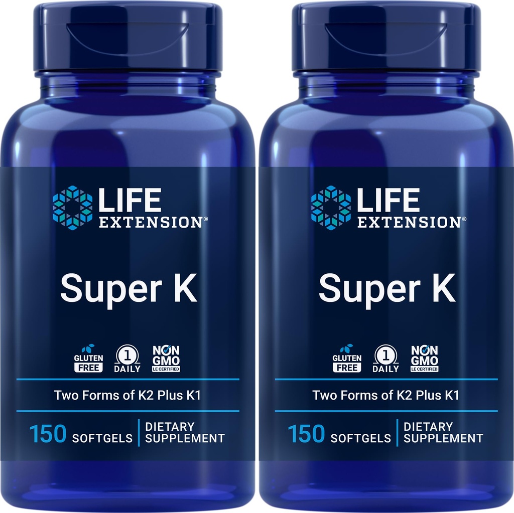 Life Extension Super K, 150 Softgels (Pack von 2) mit Vitaminen K und K2