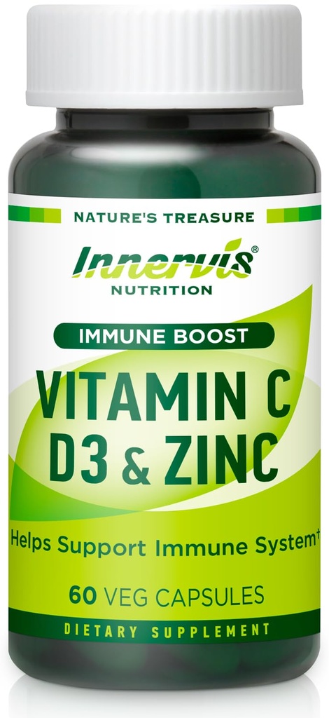 Complexe Immune Boost – Vitamine C 900mg, D3 2 500 UI et Zinc 25mg pour le soutien du système immunitaire, 72 capsules Veggie