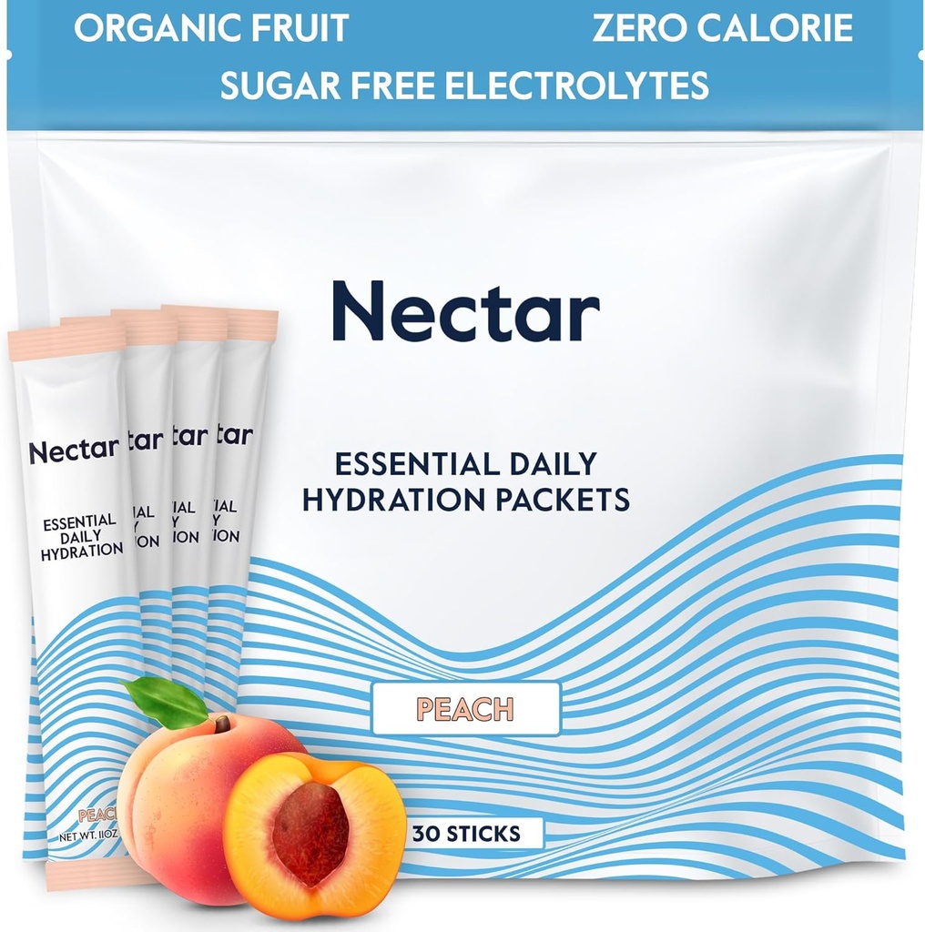 Imballaggio di idratazione di Nectar - Imballaggio di polvere di elettroliti - Zucchero gratuito & 0 Calorie - Polvere di elettroliti del liquido di frutta organica giornaliera IV per la disidratazione del sollievo & la reidrazione rapida (pacchetto di pesca 30)