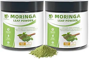 Bio Moringa Powder & Matcha Powder, Multi-Green Superfoods mit Green Tea Resveratrol - Energie und Verdauungsunterstützung, reich an Antioxidantien und Vitamin A D3 E B6 B12 Calcium, Non-GMO, Vegan, 16 oz