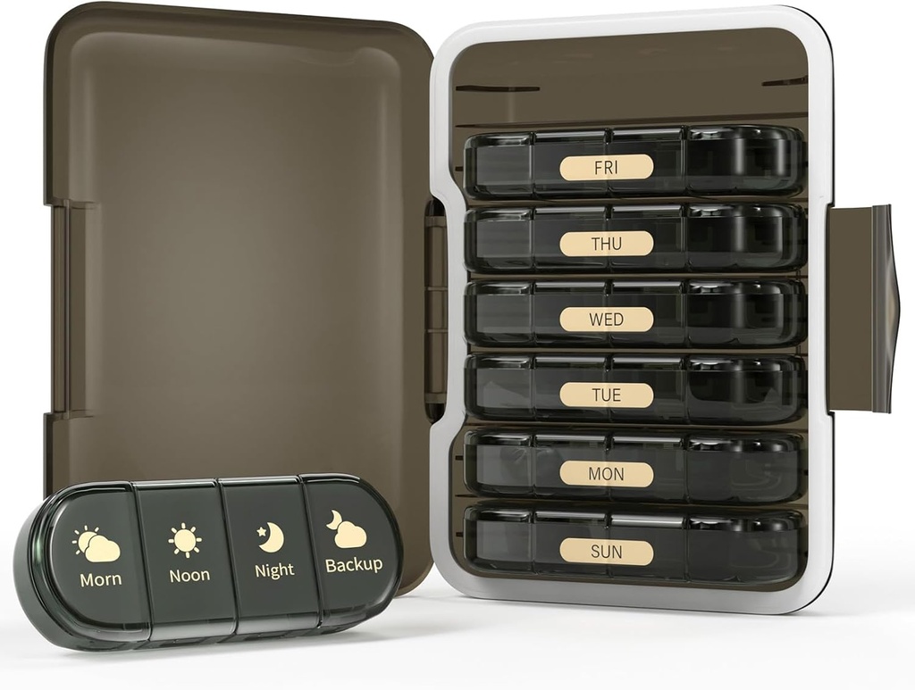Wöchentliche Pille Organizer 4 Mal pro Tag, 7 Tage Pille Box 4X, Portable for Travel Pill Case for Pills/Vitamin/Fish Oil/Medication/Supplements (4x7 Schwarz)