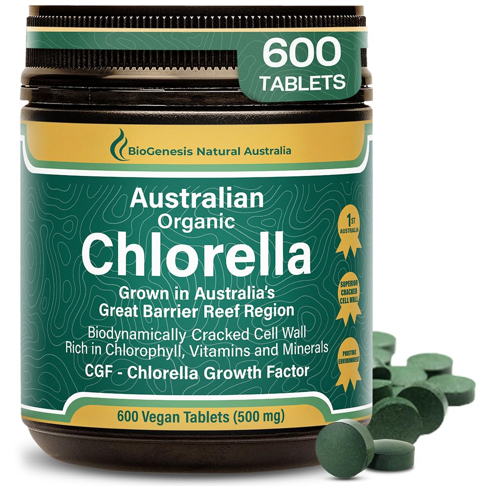 Biogenesis Organic Chlorella Tablets – 600 Count (500mg) | Australian Grown | BioDynamic Cracked Cell Wall | Rich in Chlorophyll, Vitamine & Minerals | Unterstützt Energie & Immunität | Vegan Tablets