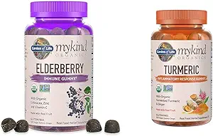 Garten des Lebens Bio-Elderbeer-Gummi für Erwachsene & Kinder - Immununterstützungsergänzung mit Bio-Frucht & Bios Kurkuma Entzündungsreaktion Gummy - 120 Echte Fruchtgummis für Kinder & Erwachsene