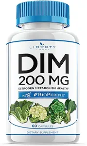 Supplemento DIM 200mg - DIM Diindolylmethane Plus BioPerine - Estrogen Balance, Rilievo di menopausa di ormone, Trattamento dell'acne, Vegan - 60 Conte