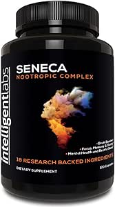 Intelligent Labs Seneca Nootropic Brain Support Supplemento | Focus, Memoria & Clarity | 18 Ingredienti di Brain-Boosting | Vitamine B-Complex, Lion’s Mane & Ashwagandha | Caffeina & Stimulant Free