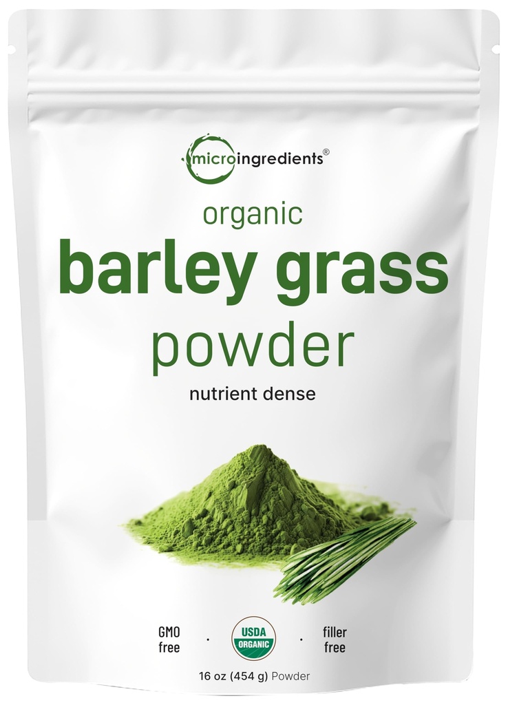 Polvere di erba di orzo organico, 16 once | Stati Uniti Cresciuto | Ricco in vitamine, minerali, fibre, e antiossidanti | Superfood Greens Mix per il supporto di salute e digestione immuni | Non OGM