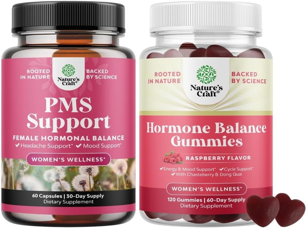 Bundle of PMS Unterstützung mit DIM, Chasteberry, Black Cohosh & Ashwagandha für Period Cramps Menopause Bloating Mood Swing und Hormon Balance Gummis unterstützen Menstrual Cycle mit Vitamin B6 & Dong Quai
