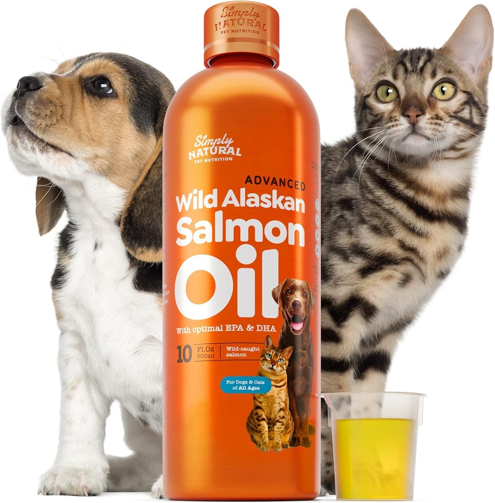 Lachsöl für Hunde und Katzen, Wild Alaskan Lachsöl für Hunde Haut, Mantel und Gelenk, Omega 3 Fischöl, Hunde und Katzen Immunsystem Unterstützung, Epa und Dha, 300 ml Hunde Shedding Supplement
