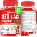 Gummées de vinaigre de cidre de pomme, Gummées de vinaigre de cidre de pomme, Céto ACV Max Strength 2000mg Vinaigre de cidre de pomme avec mère, probiotiques et vitamine B12, pour la digestion, le métabolisme, le nettoyage et la détox Diet, 60 Compte