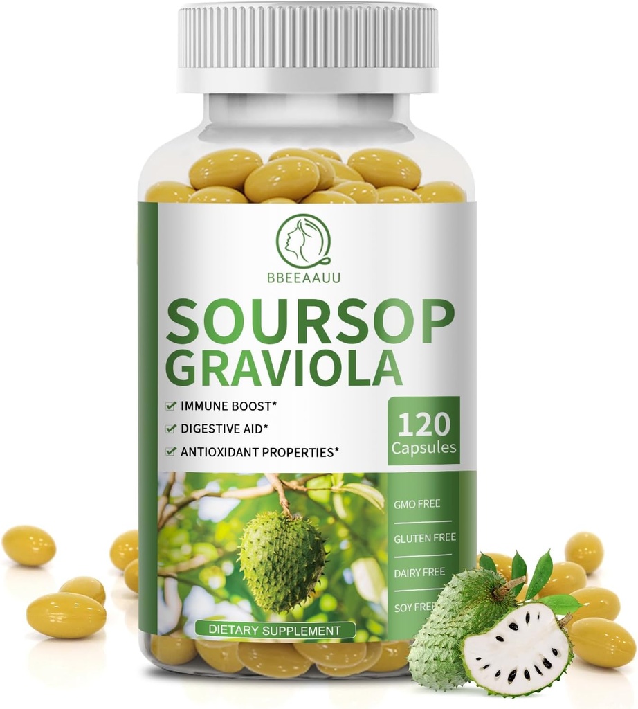 Soursop Graviola Capsule con Kelp, per la rigenerazione cellulare, Migliora l'immunità, il supporto digestivo, le proprietà antiossidanti, senza glutine, non OGM, Vegan, 120 conti