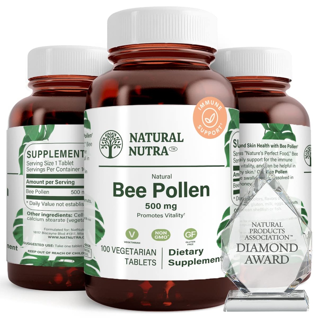 Natural Nutra Bee Pollen 500 mg, hilft Vitalität und Immunsystem zu fördern, Gesamtgesundheit zu verbessern, hilft Körper Stamina zu verbessern, 100 Tabletten