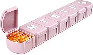MOLN HYMY Extra große Wochen Pill Organizer 7 Tage, XL 1 Woche Pill Dispenser Fall, Tägliche Medizin Organizer Vitamin Filsh Öl und Nahrungsergänzungen (Pink)