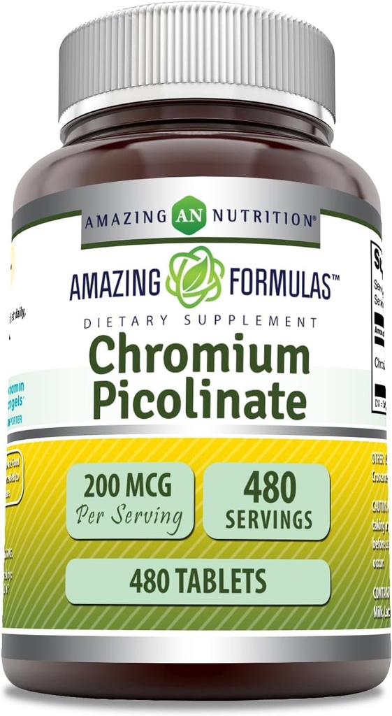 Incredibile formula Chromium Picolinate Supplemento | 200 Mcg Per Serving | Compresse | Non-GMO | Gluten Free | Made in USA (480 Count)