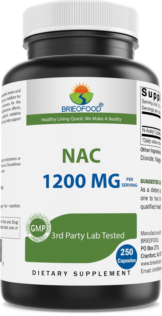 Brieofood NAC Supplement N-Acetyl Cystein 1200 mg pro Portion 250 Kapseln - Immununterstützungsergänzung